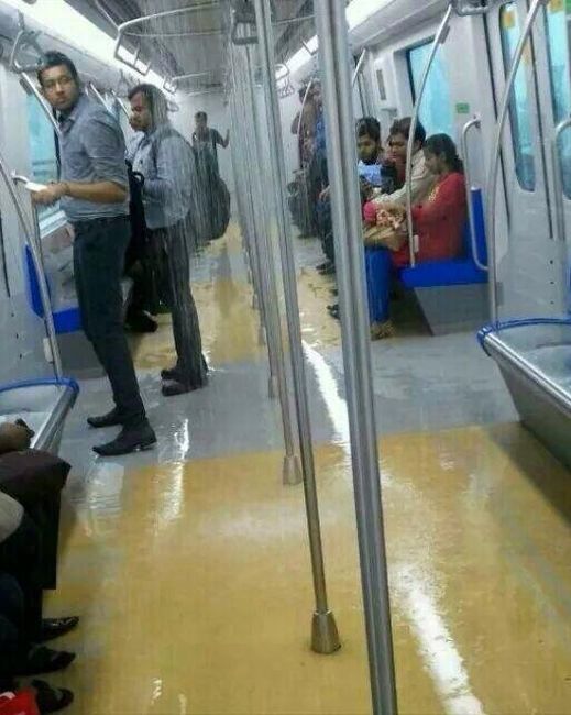 Leaking coach of the Mumbai Metro.
