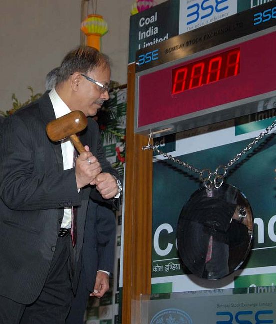 Partha S. Bhattacharyya, Chairman, CIL ring the opening bell at BSE.