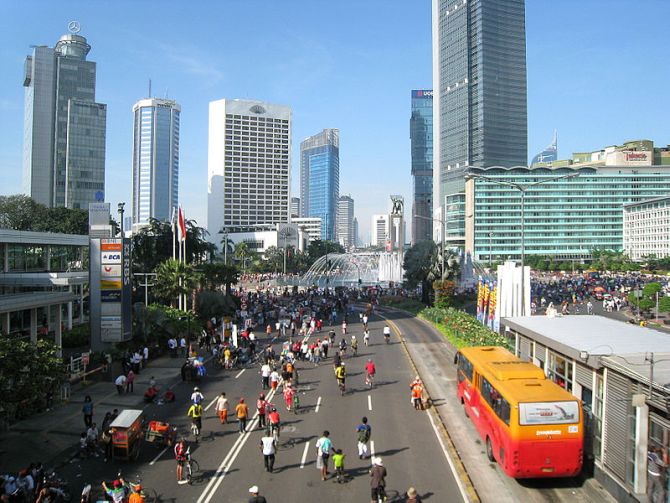 An aerial view of a popular street in Jakarta.