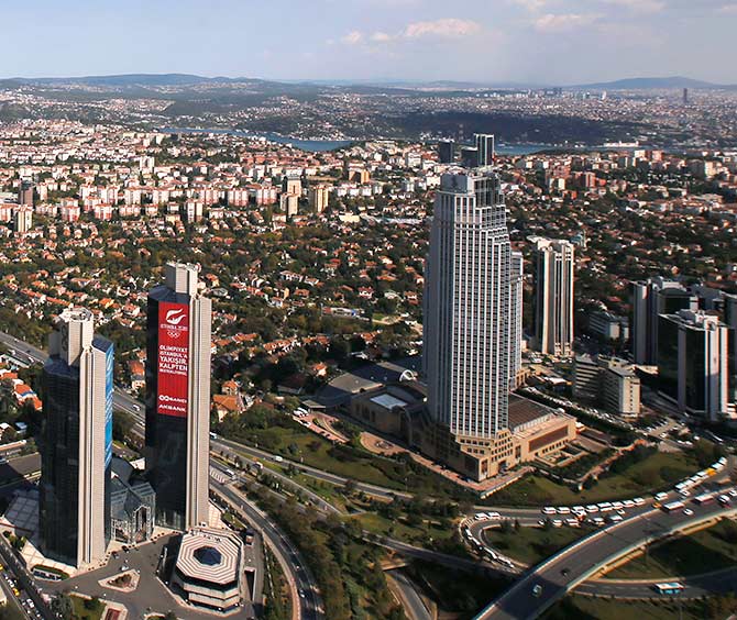 A view of Istanbul's financial Levent district from the Sapphire Tower in Istanbul.