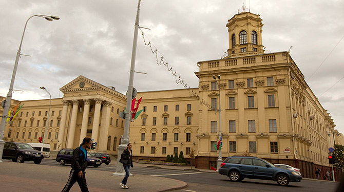 A general view shows the headquarters of the Committee for State Security in Minsk 