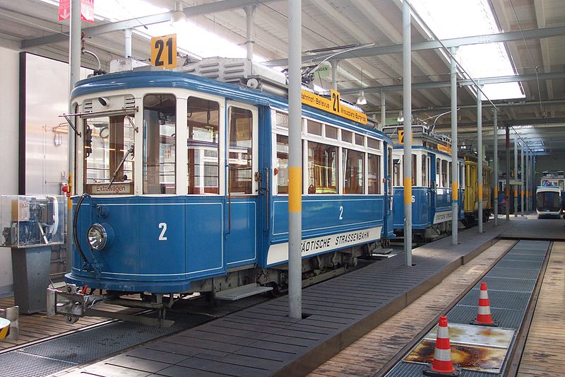 Tram car Ce2/2 2 on display within the Burgweis tram depot.
