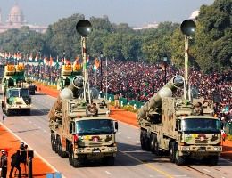 Image: The Indian Army's BrahMos missile launchers are driven for display during the Republic Day parade in New Delhi. Photographs: B Mathur/Reuters 
