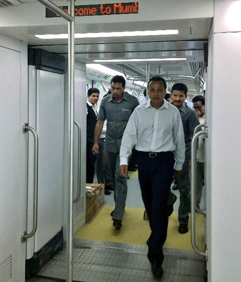 ADAG chairman Anil Ambani travels in the Mumbai Metro.