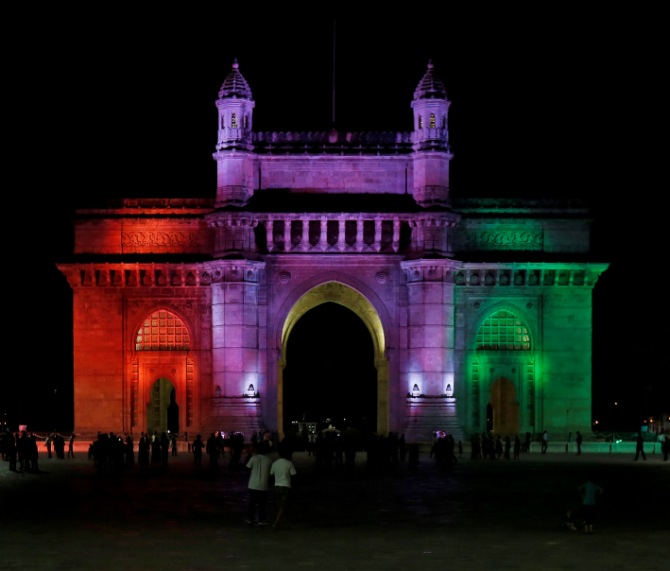 The Gateway of India monument is pictured after Earth Hour in Mumbai March 29, 2014.