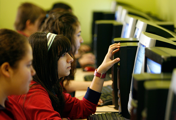 Children are seen in computer class at the Fatih College in Istanbul.