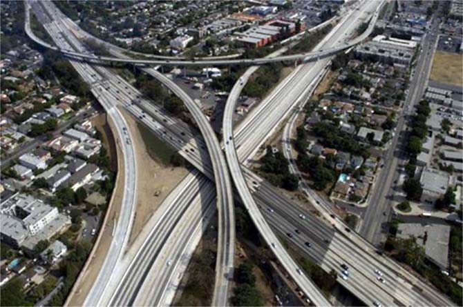 The 405 freeway in this aerial photo in Los Angeles, California.