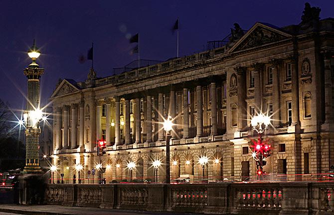 An exterior view shows the Hotel de Crillon in Paris.