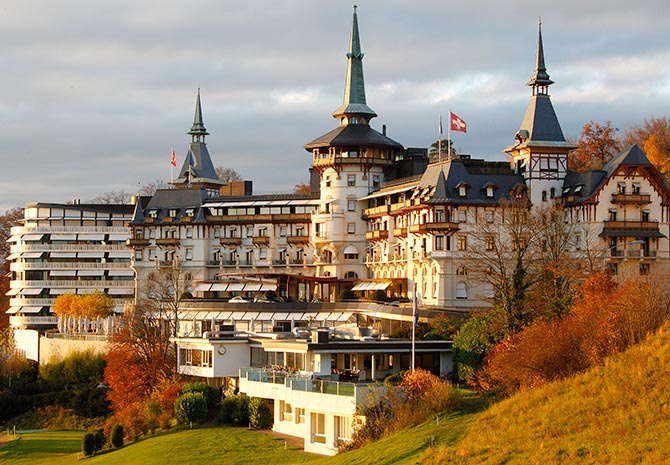 A general view shows the Dolder Grand Hotel in Zurich.