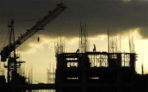 An under-construction site as seen post sunset