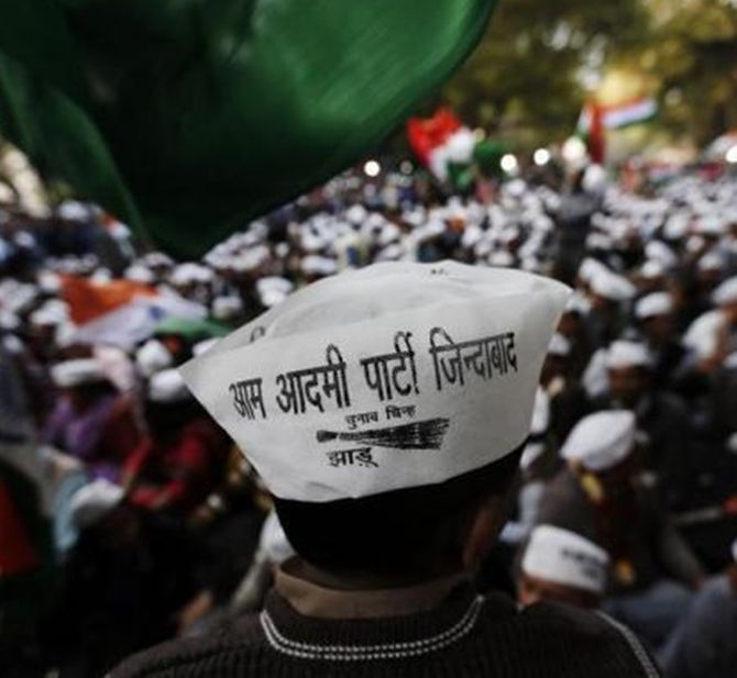 Supporters of Arvind Kejriwal, leader of the Aam Aadmi Party.
