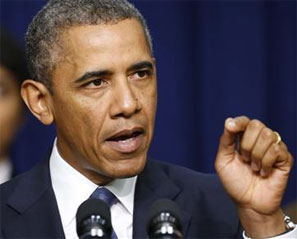 U.S. President Barack Obama speaks about the economy. Photograph: Kevin Lamarque/Reuters