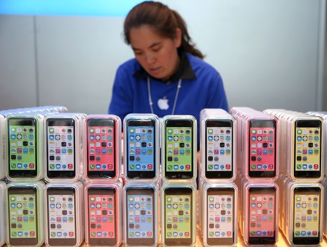  The new Apple iPhone 5C is displayed at an Apple Store.