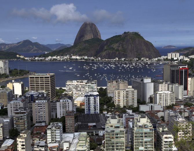 The Botafogo neighborhood is seen with the famous Sugar Loaf Mountain in the background in Rio de Janeiro.