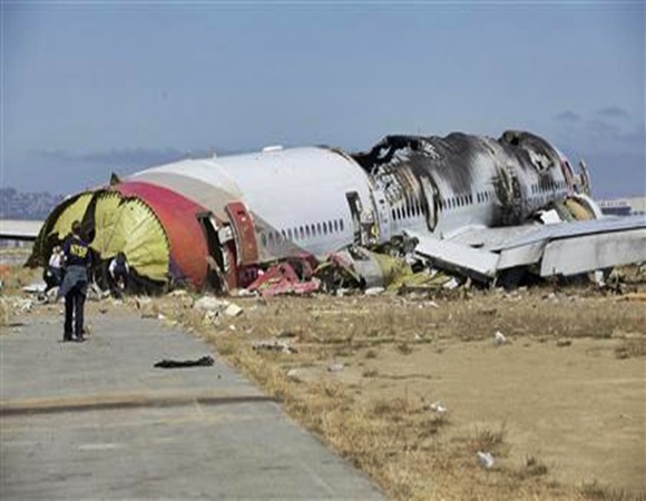 US National Transportation Safety Board (NTSB) photo shows the wreckage of Asiana Airlines Flight 214 that crashed at San Francisco International Airport in San Francisco.