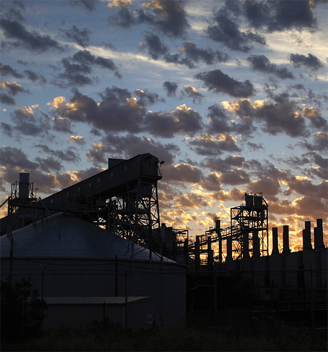 The Alcoa Aluminium Smelter is pictured before sunrise at Point Henry in Geelong.