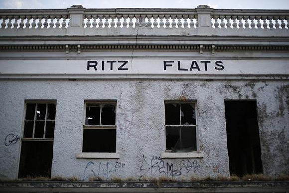 The Ritz Flats, part of an abandoned pub, stand in the main shopping area of Geelong.