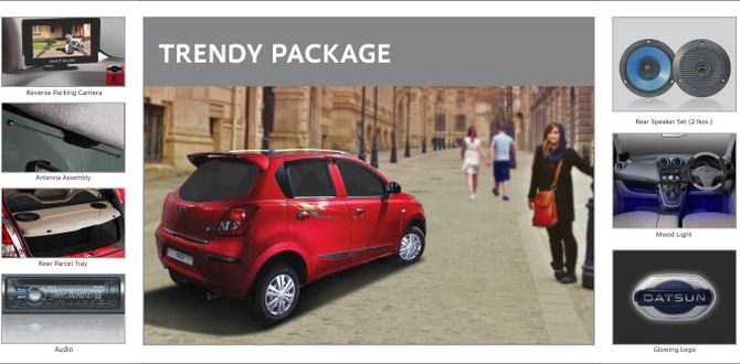 Photo shows accessories included in Datsun Go Trendy Package.