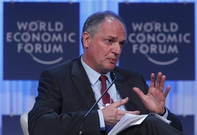 Paul Polman, Chief Executive Officer, Unilever, of Britain, attends a session at the World Economic Forum (WEF) in Davos,