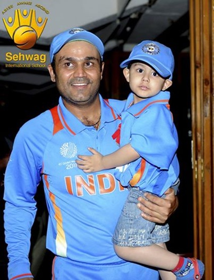 Virender Sehwag with his son.