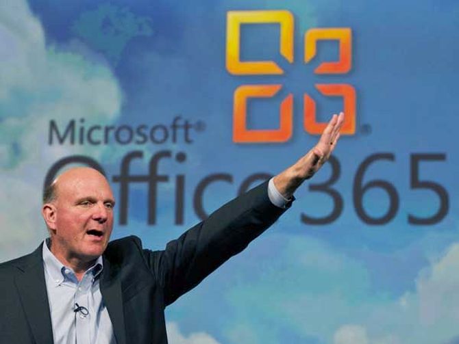 Microsoft's former CEO Steve Ballmer speaks at the launch of the company's Microsoft 365 cloud service in New York.