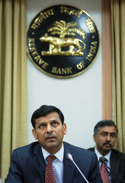 Reserve Bank of India Governor Raghuram Rajan speaks during a news conference.