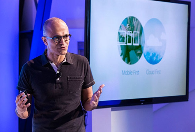 Microsoft CEO Satya Nadella discusses the intersection of cloud and mobile at an event in San Francisco.