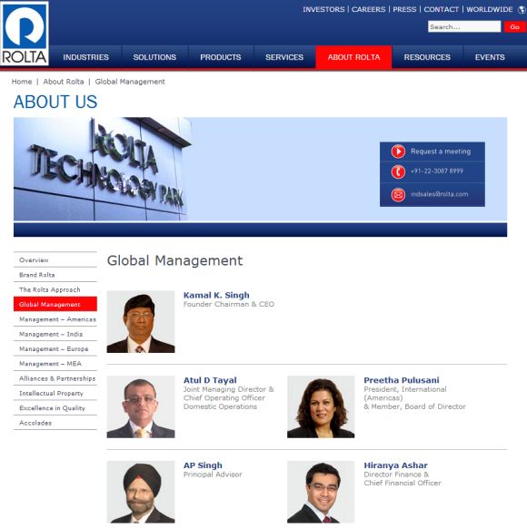 Screenshot of Rolta India's website.