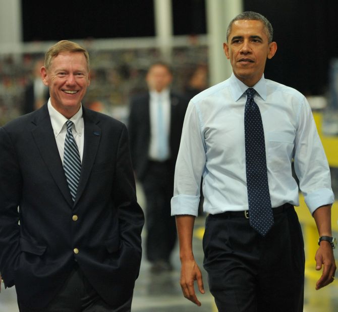 President Obama tours the all new Ford Motor Company Kansas City Stamping Plant with Alan Mulally, Ford CEO.