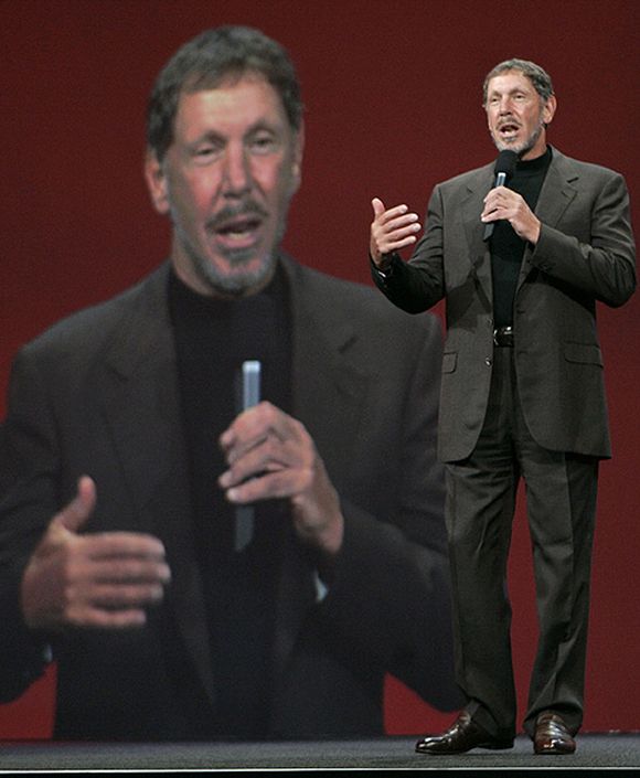 Oracle CEO Larry Ellison delivers his keynote address at Oracle OpenWorld in San Francisco.