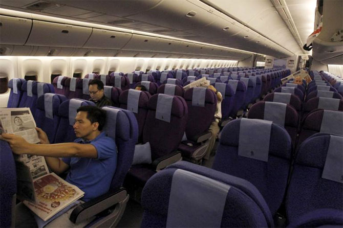 Economy class of Singapore Airlines.