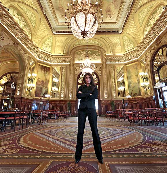 Agata Babagelata of Poland, a casino public relations employee, poses in the Salle Medecin at the Casino de Monte Carlo in Monaco.