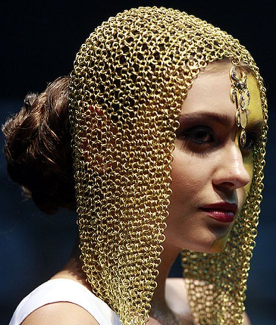 A model presents a creation by jewellery designer Mukhi during a show at Joaillerie Liban Exhibition 09 in Beirut.