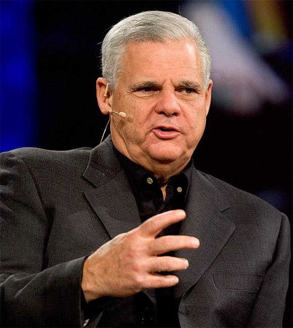 Joe Tucci, Chairman, President and Chief Executive Officer of EMC Corporation, speaks at the RSA conference at the Moscone Center.