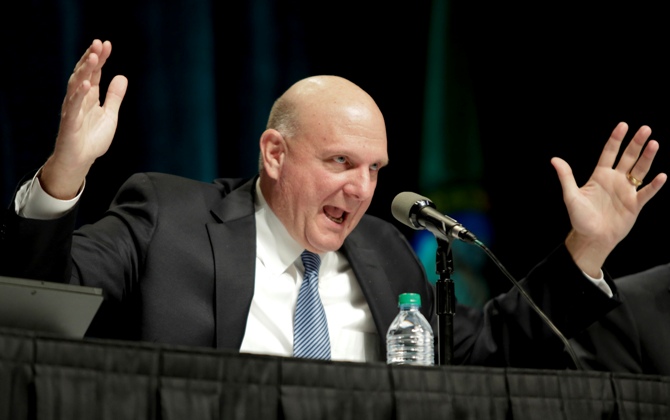 Former Microsoft Chief Executive Steve Ballmer answers questions at the company's annual shareholder meeting in Bellevue, Washington November 19, 2013.