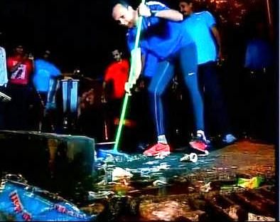 Anil Ambani cleans area around Mumbai's Churchgate Station