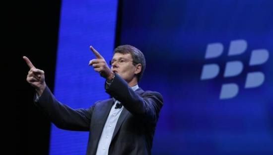 BlackBerry president and chief executive Thorsten Heins points during the launch of the Blackberry 10 devices in New York.
