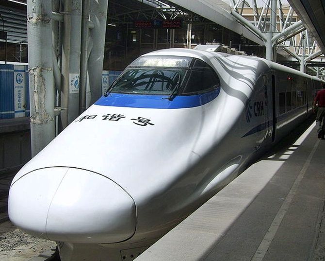 A high speed bullet train.