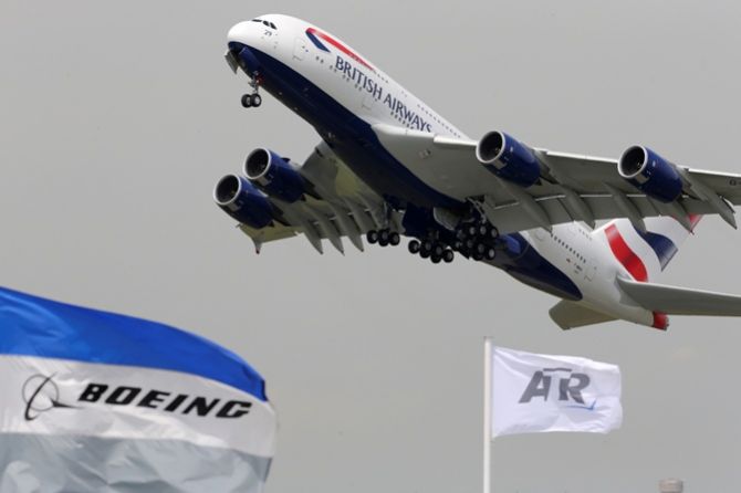 A British Airways Airbus A380, the world's largest jetliner takes off 