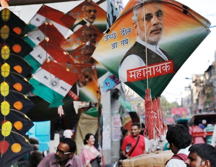 Kites carrying pictures of Prime Minister Narendra Modi