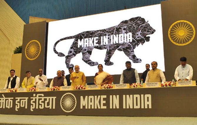 Prime Minister Narendra Modi at the inauguration of the 'Make In India' initiative in New Delhi. Photograph: Press Information Bureau