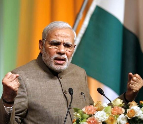 Prime Minister Narendra Modi gestures during a speech. Photograph: Toru Hanai/Reuters