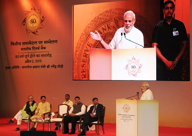 Prime Minister Narendra Modi addressing the Financial Inclusion Conference of RBI in Mumbai on April 02.