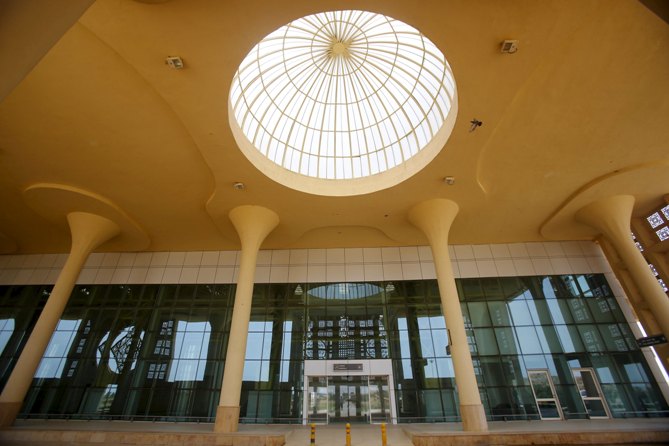 The exterior view of arrival lounges is seen at the Jaisalmer Airport in desert state of Rajasthan,