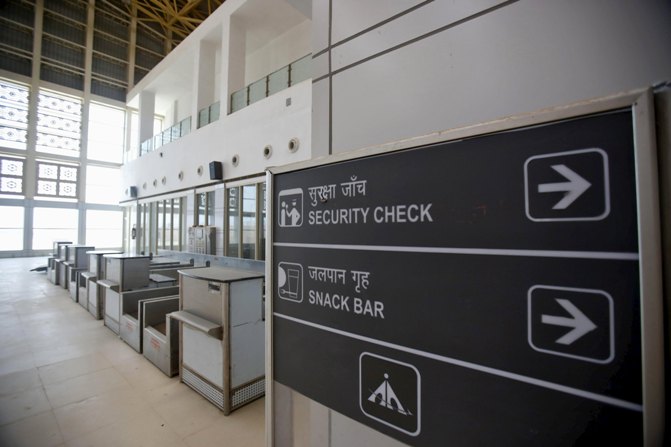 Signages inside the Jaisalmer Airport in desert state of Rajasthan. 