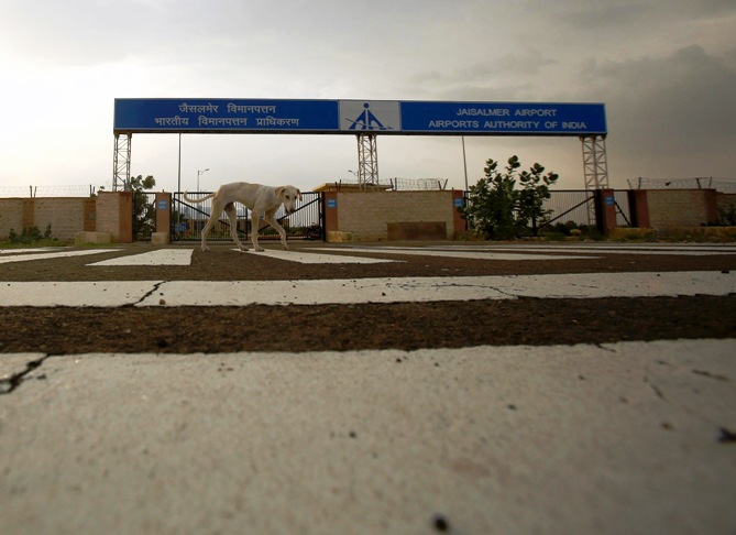 An exit gate of the Jaisalmer Airport is pictured in desert state of Rajasthan, India, August 13, 2015. REUTERS/Anindito Mukherjee