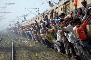 A crowded passenger train