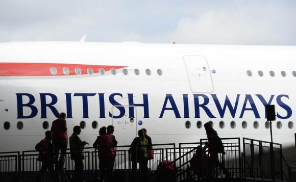 British Airways' Airbus A380 arrives at a hanger after landing at Heathrow airport in London. 