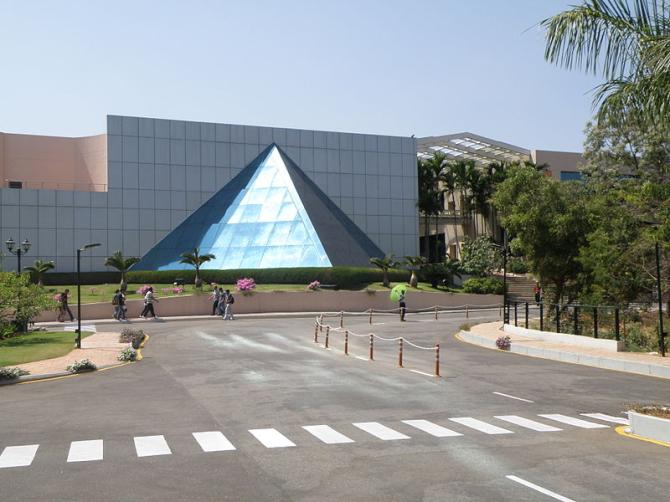 Sunlight reflecting off pyramid at Infosys Leadership Institute, Infosys, Mysore.