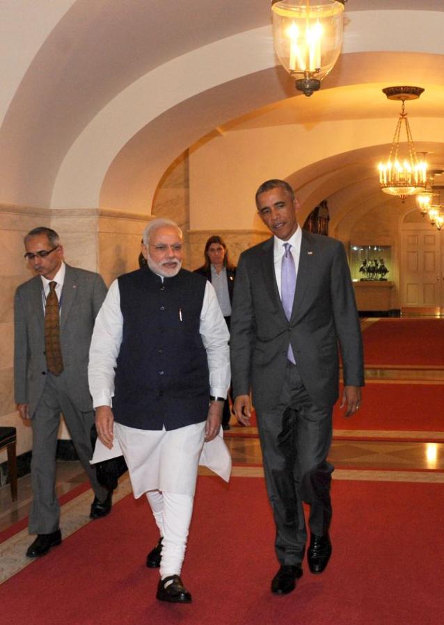 US President Barack Obama travels to the Martin Luther King, Jr Memorial with Prime Minister Narendra Modi of India. Photograph: Pete Souza/White House